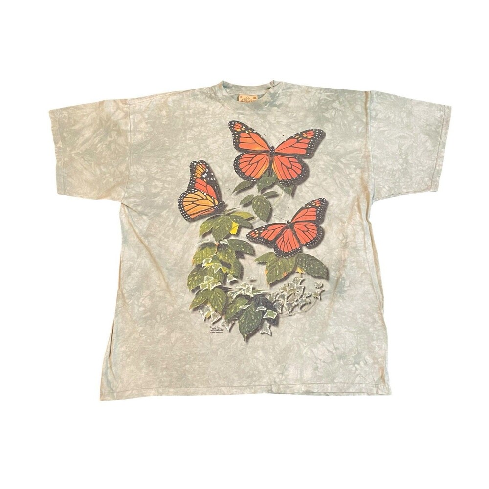 Vintage 90s The Mountain Butterfly Nature Green Tie Dye Graphic T Shirt Size XL